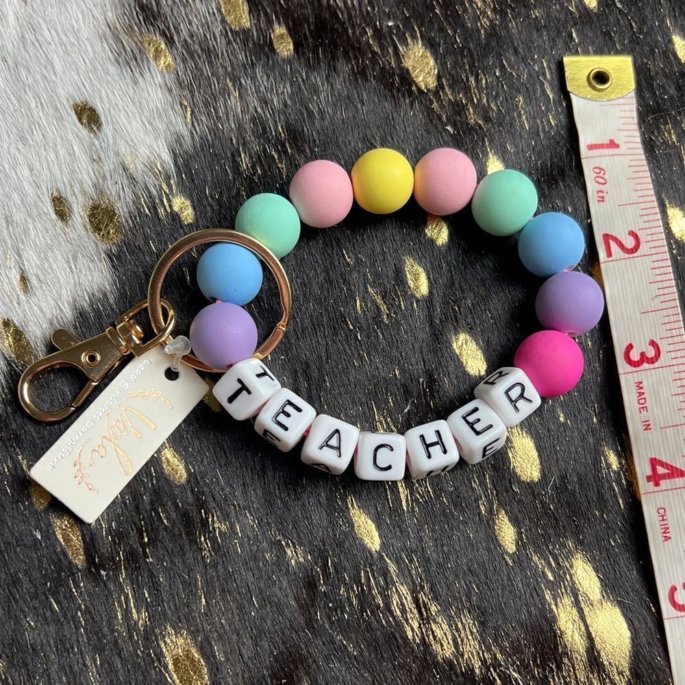 Teacher Beaded Keychain Wristlet.